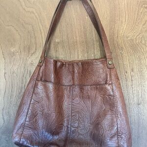 Embossed Brown Leather Shoulder Bag